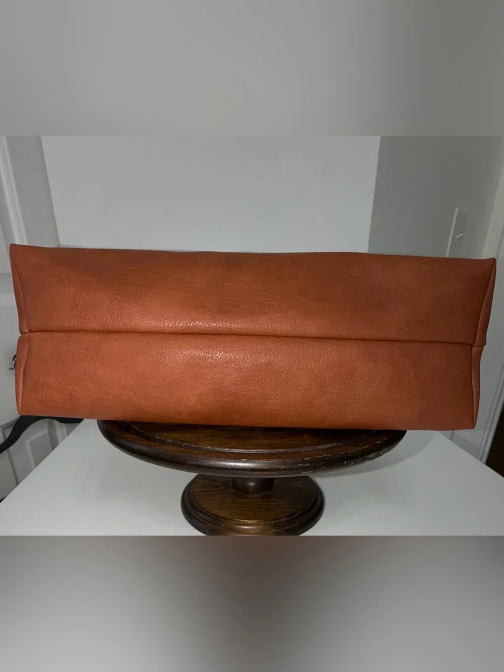 Sasha + Sofi Cognac Brown Faux Leather Pouch Clutch Zip Bag Speckled Lining